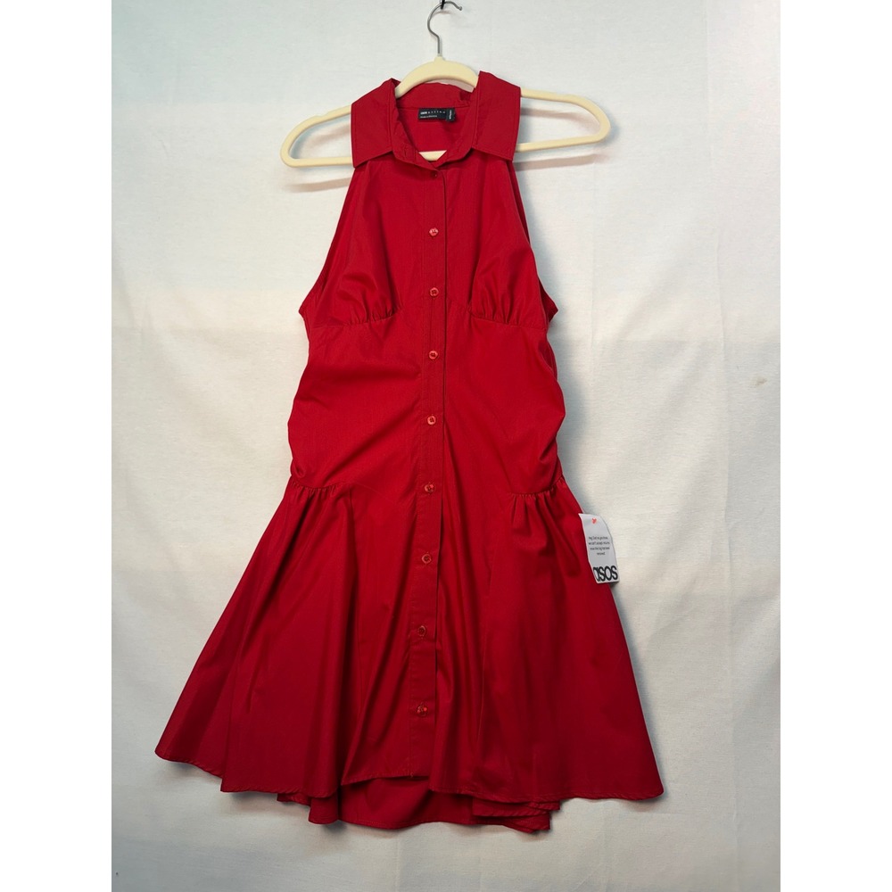 ASOS DESIGN Red Halter Neck Button Down Mini Shirt Dress US 6 NEW